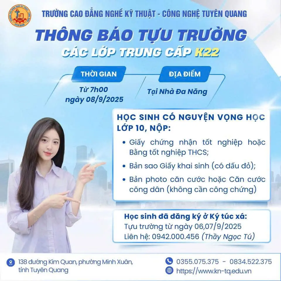 Thumbnail Thông báo tựu trường các lớp trung cấp K22