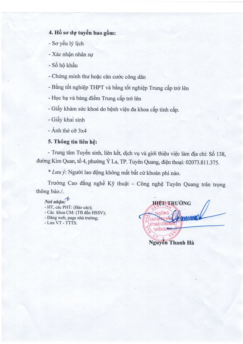 Quyết định Số: 33/QĐ-CĐNKTCN Về việc thu hồi, hủy bỏ Bằng tốt nghiệp trung học chuyên nghiệp